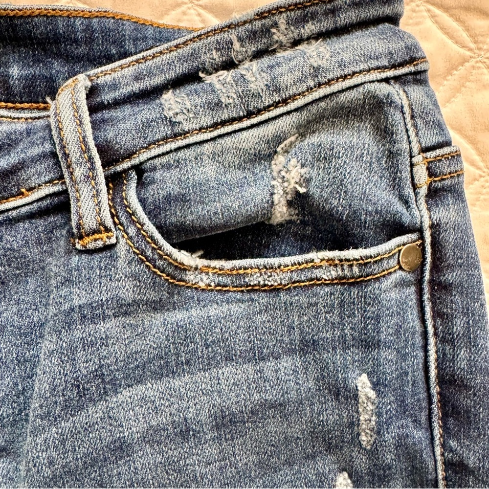 Judy Blue Distressed Skinny Red Buffalo Plaid Denim Blue Jeans Size 9/29 - Picture 6 of 15